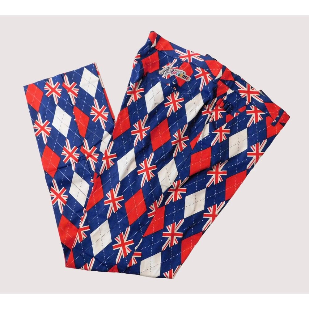 Royal and Awesome Trew Brit Golf Pants Mens 42 x 34 British Flag Red White Blue